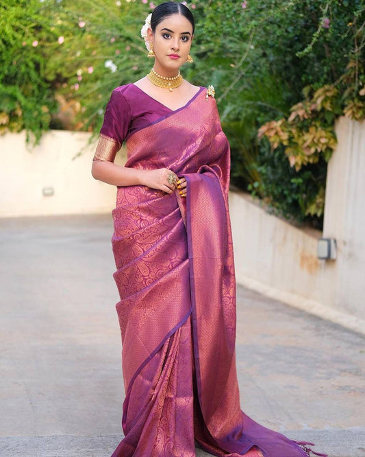 Purple Silk Saree With Jacquard Work