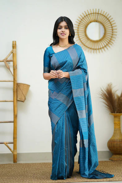 Sky Blue Silk Saree With Jacquard Work