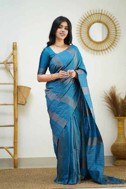 Sky Blue Silk Saree With Jacquard Work