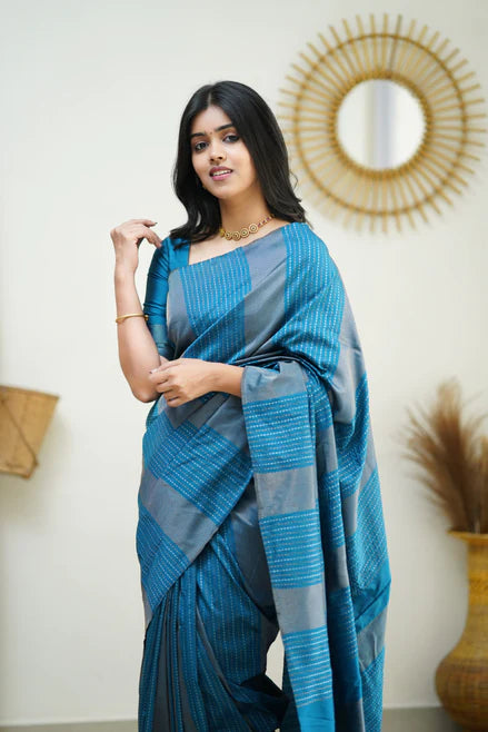 Sky Blue Silk Saree With Jacquard Work