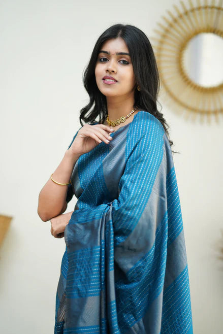 Sky Blue Silk Saree With Jacquard Work