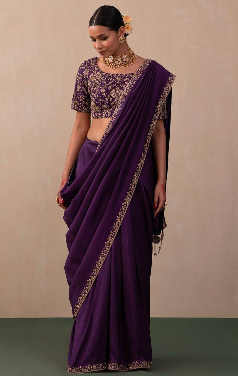 Dark Violet Saree With Heavy Embroidery Coding & Sequins Work