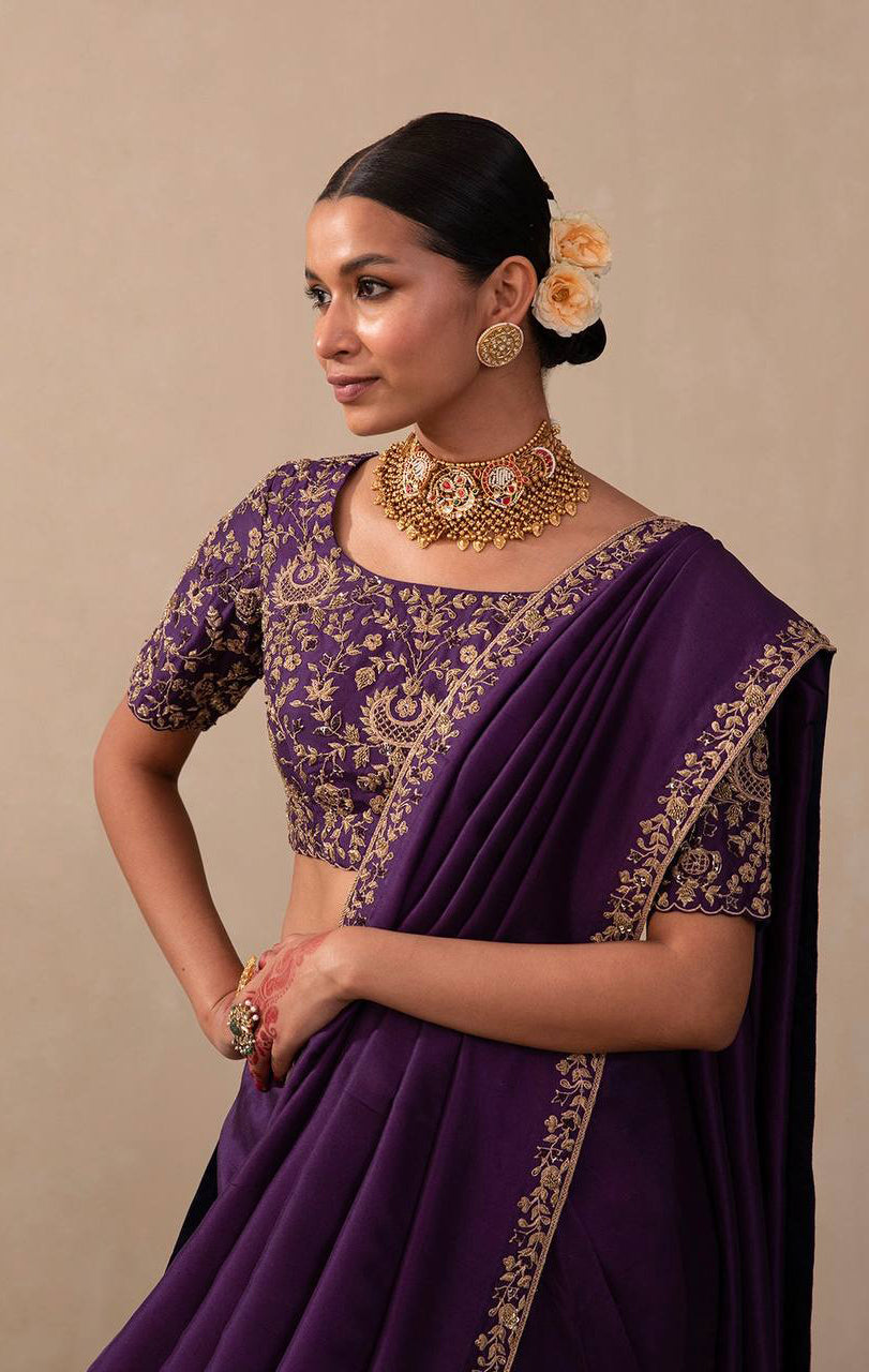 Dark Violet Saree With Heavy Embroidery Coding & Sequins Work