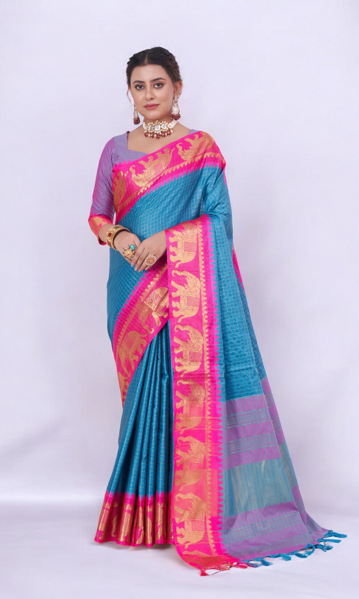 Sky Blue Silk Saree Embellished With Elephant Jari Work