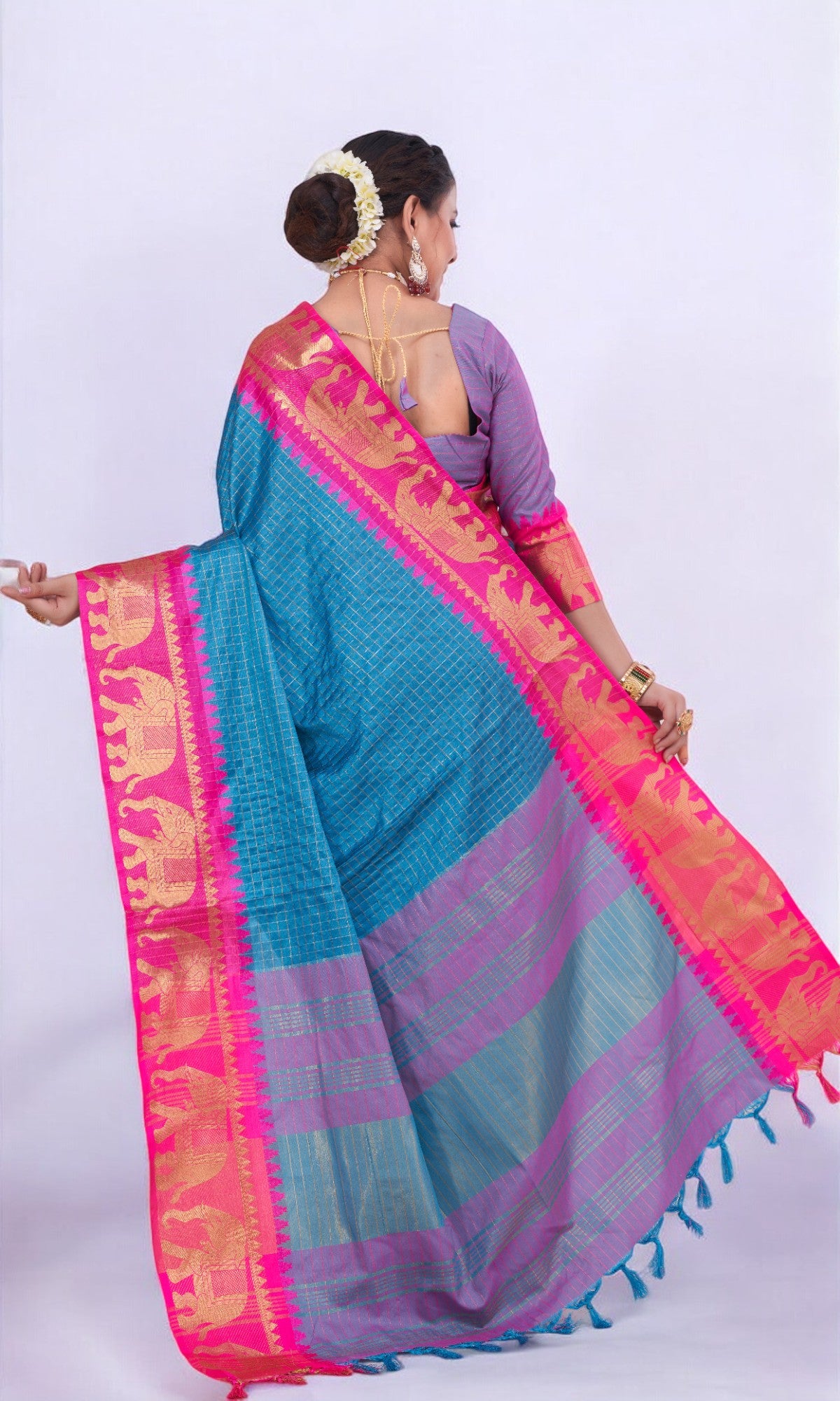 Sky Blue Silk Saree Embellished With Elephant Jari Work