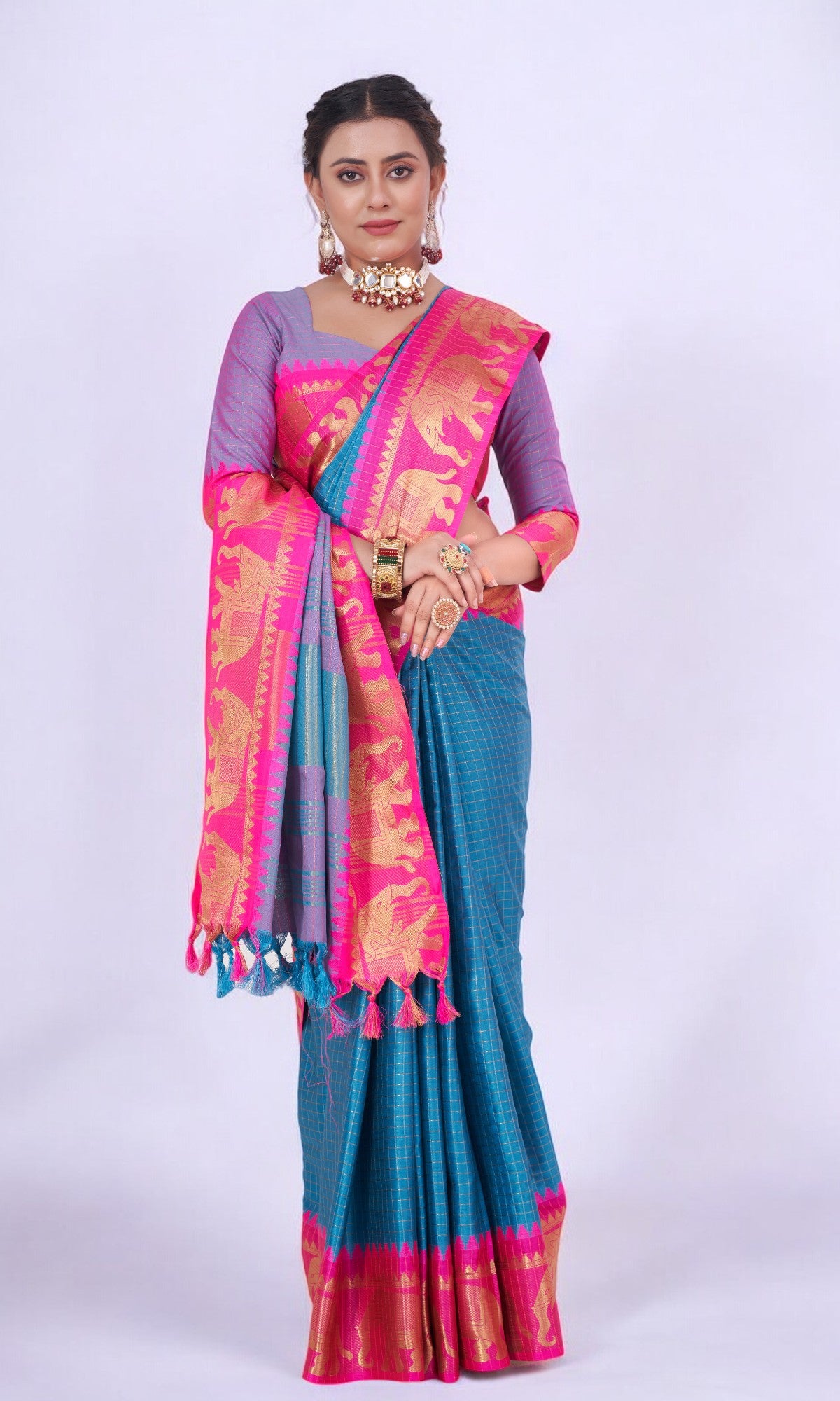 Sky Blue Silk Saree Embellished With Elephant Jari Work