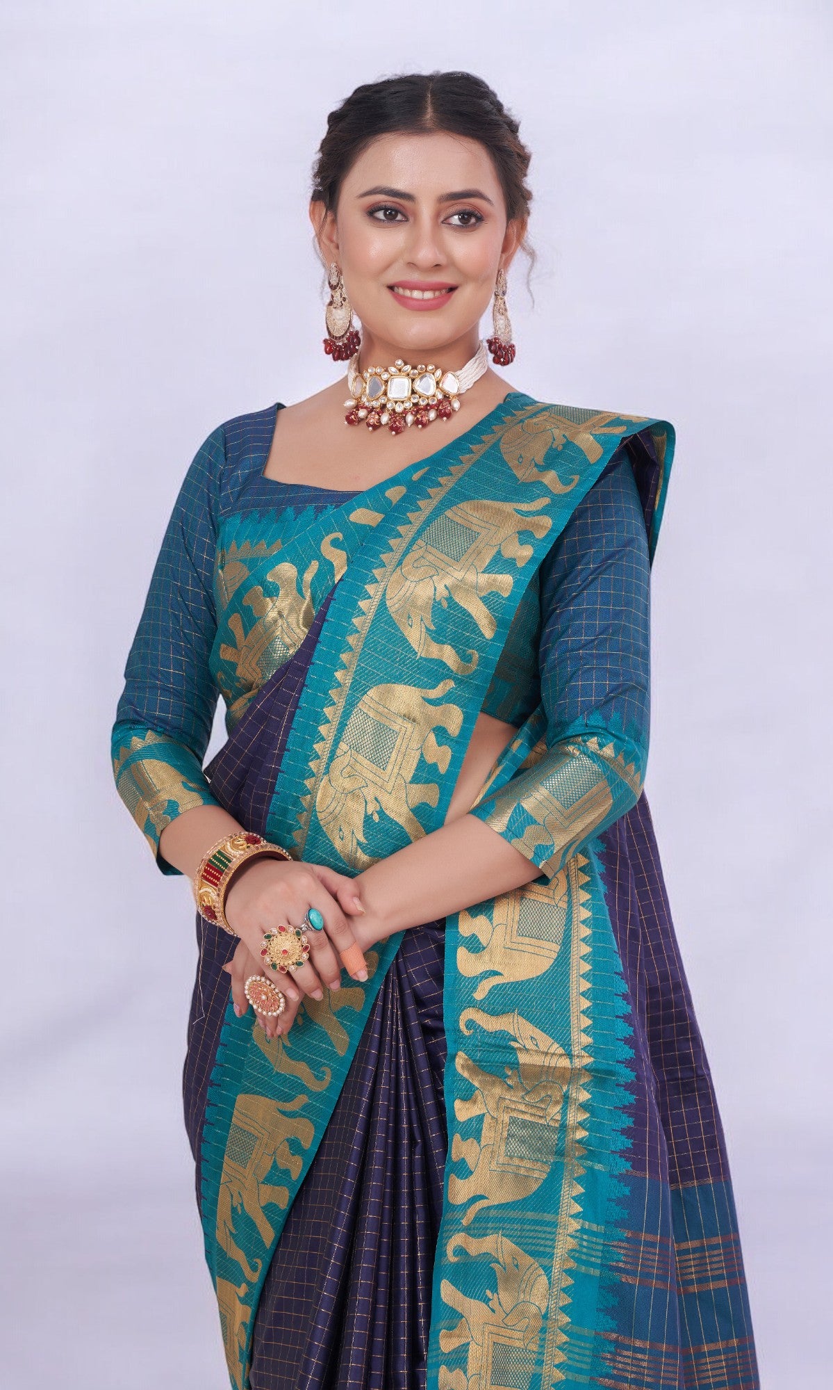 Dark Blue Silk Saree Embellished With Elephant Jari Work