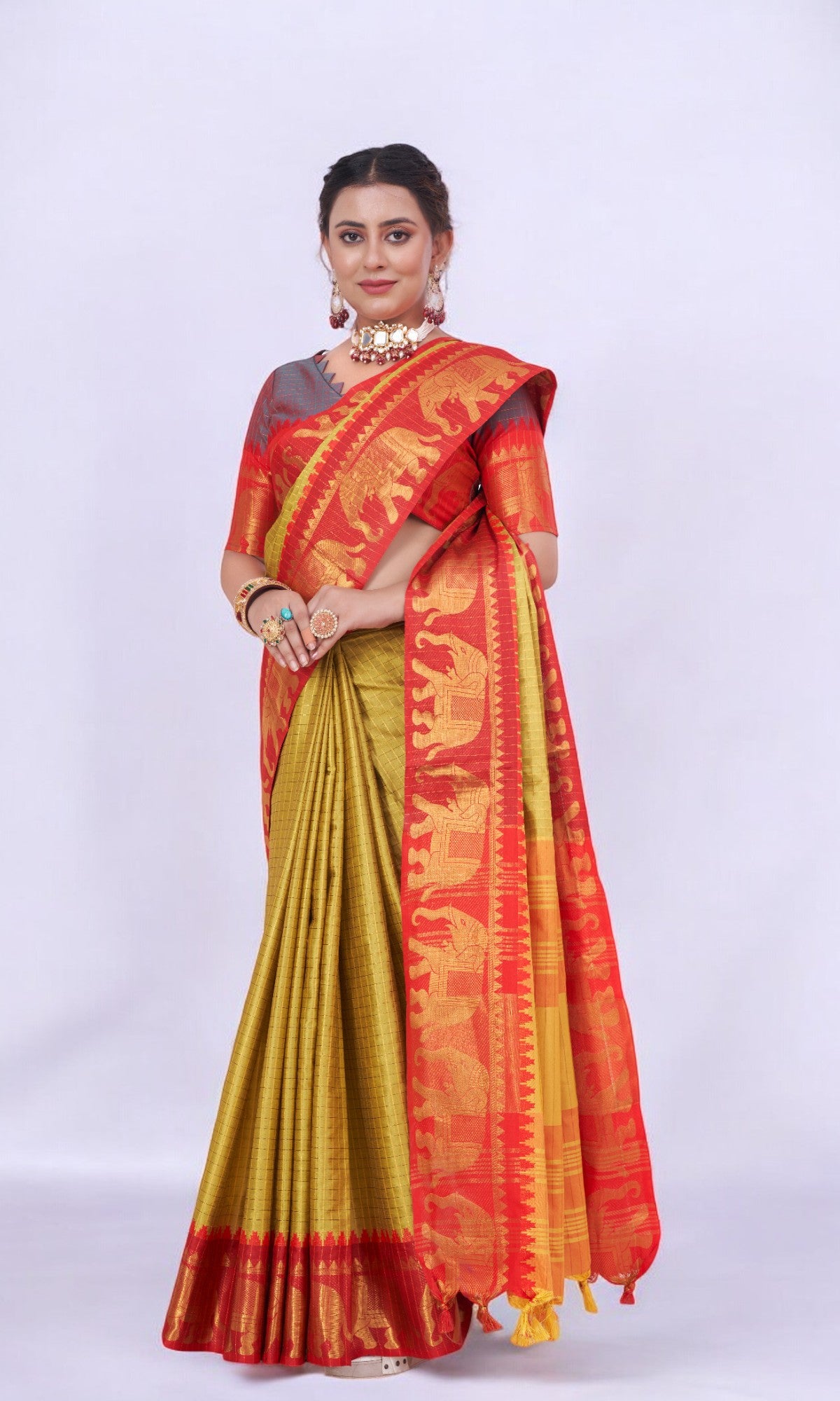 Sun Yellow Silk Saree Embellished With Elephant Jari Work