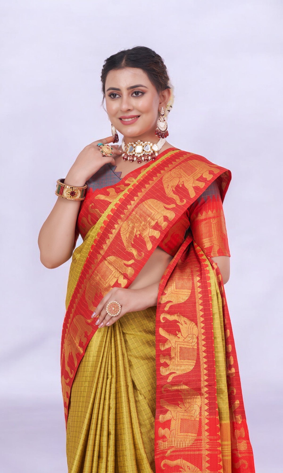 Sun Yellow Silk Saree Embellished With Elephant Jari Work