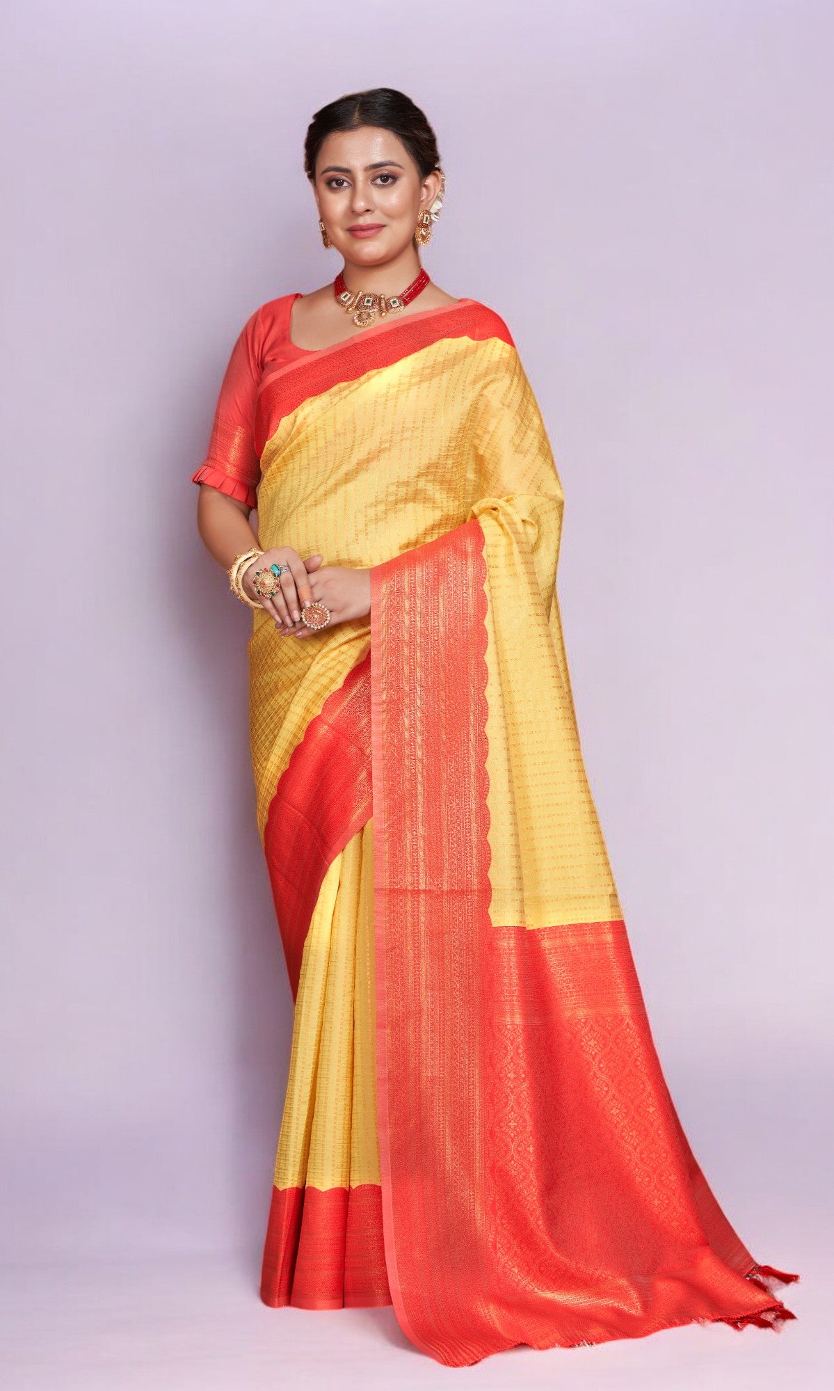 Light Yellow Silk Saree With Vibrant Jacquard Border