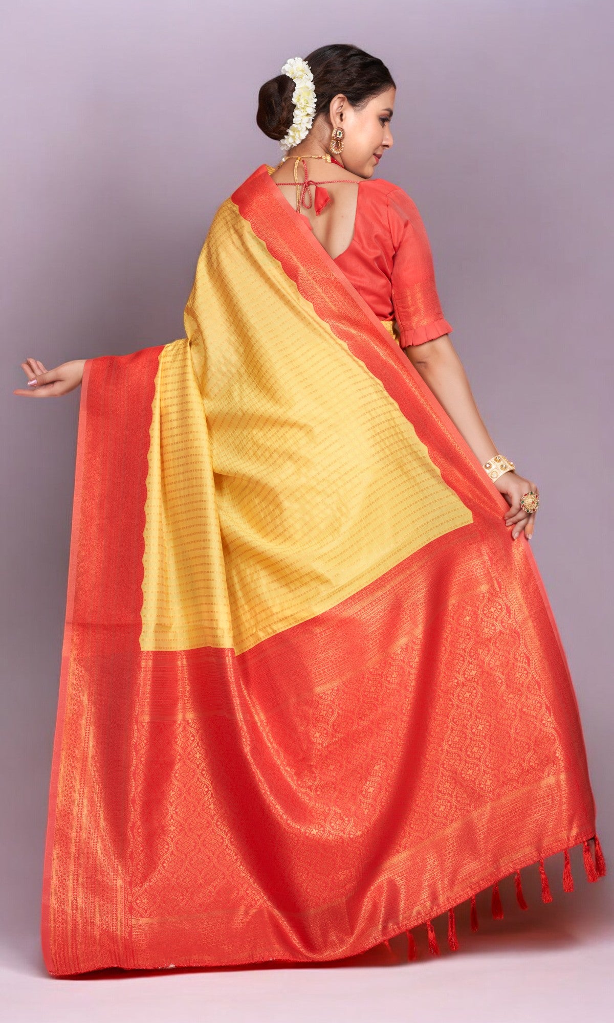 Light Yellow Silk Saree With Vibrant Jacquard Border