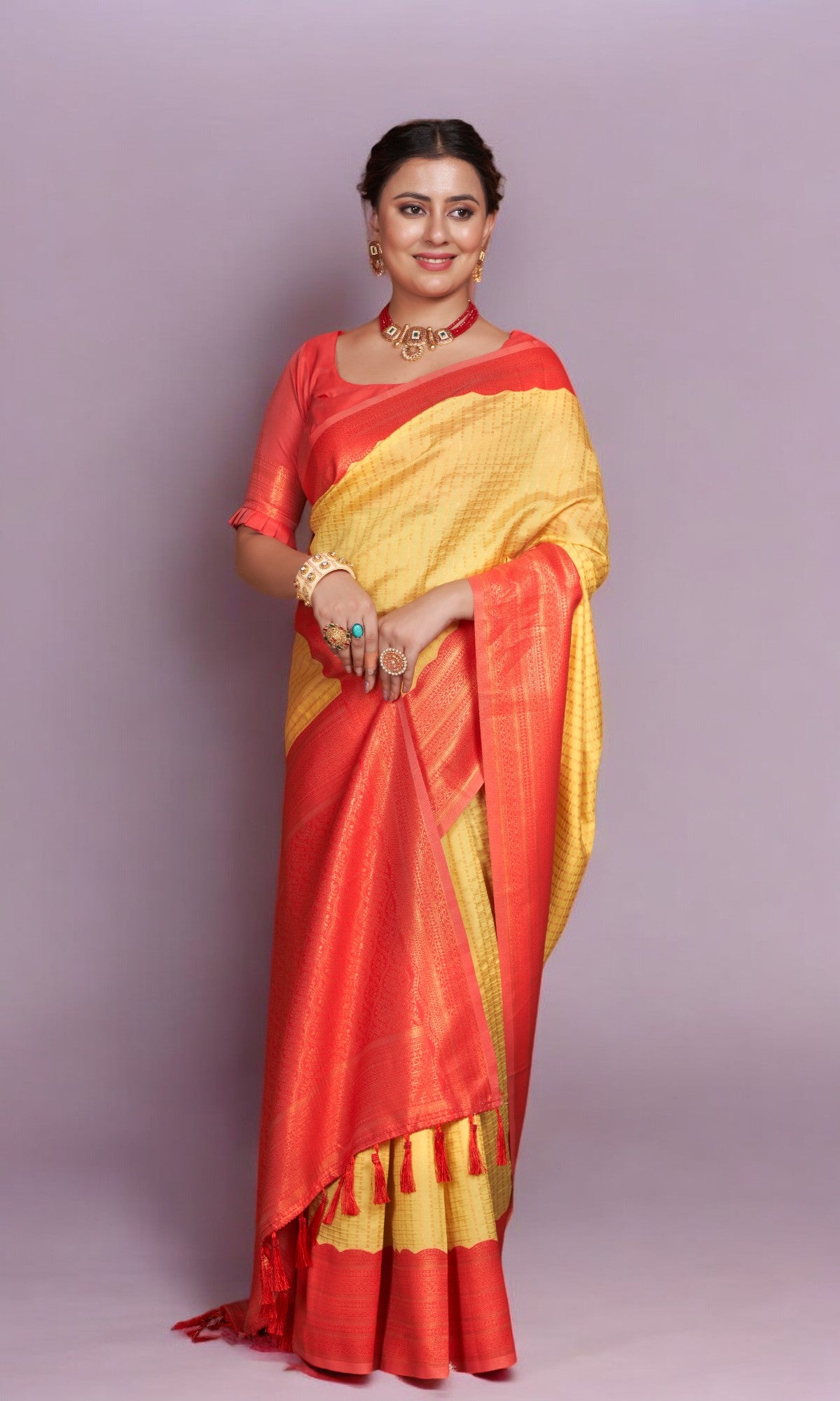 Light Yellow Silk Saree With Vibrant Jacquard Border