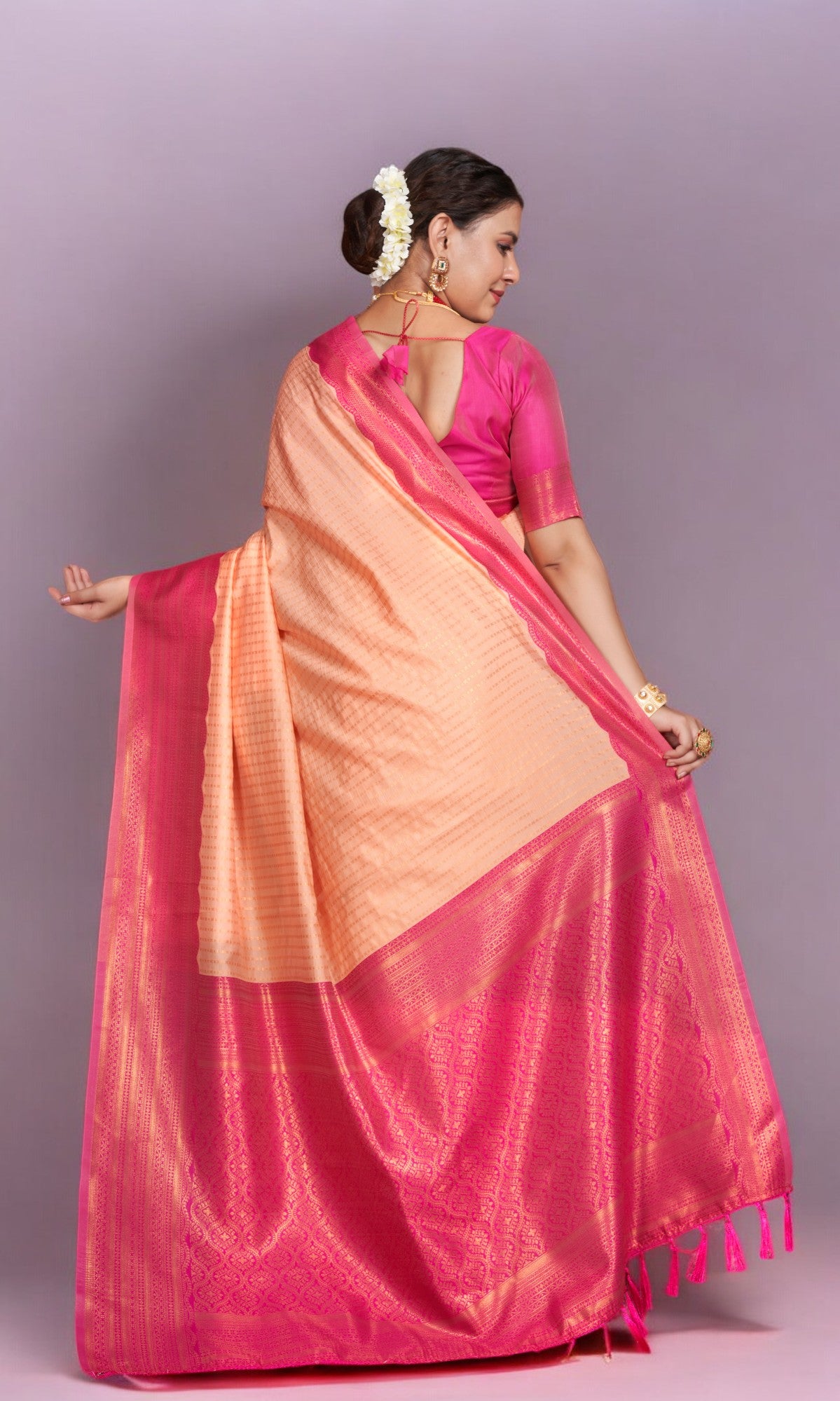 Pink Orange Silk Saree With Vibrant Jacquard Border