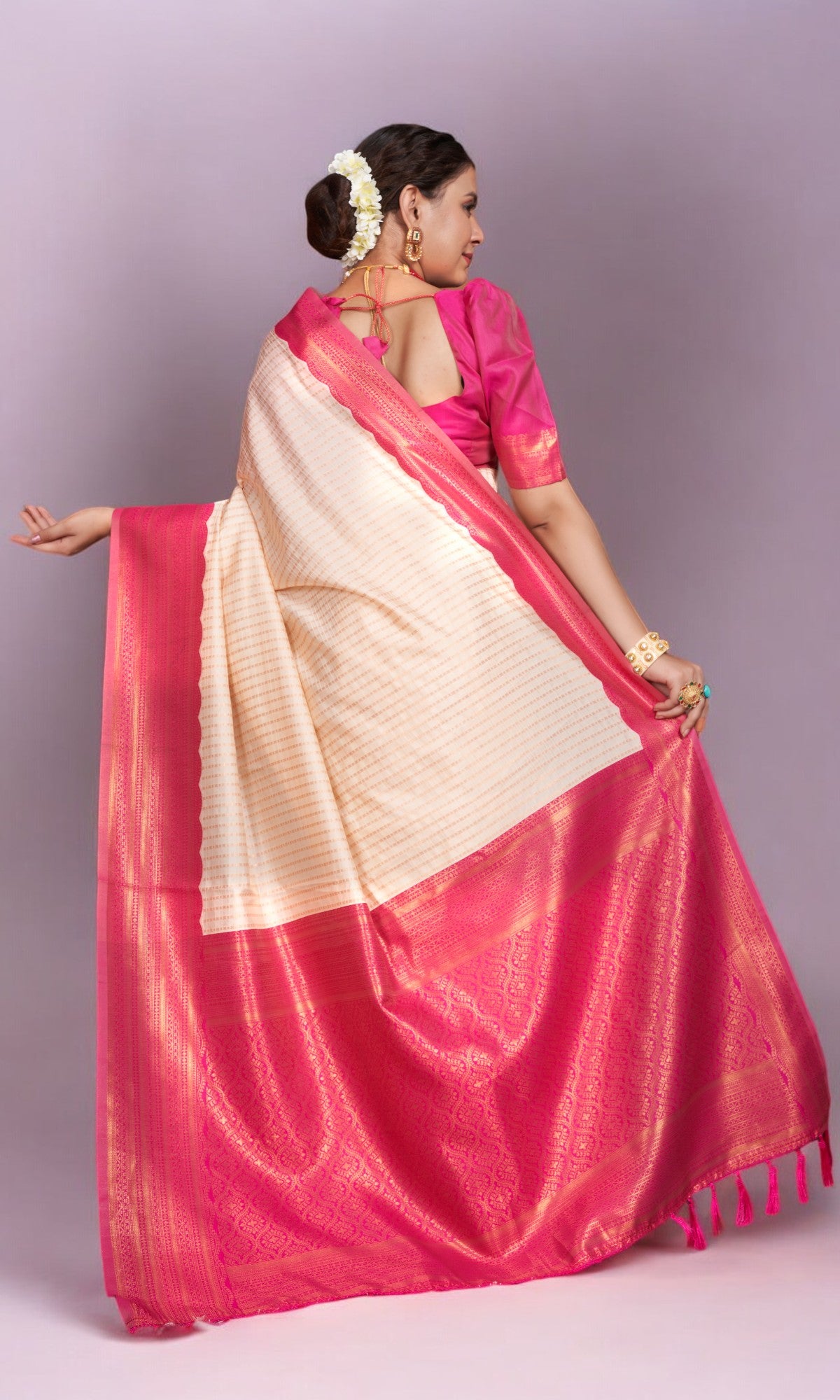 Beige Silk Saree With Vibrant Jacquard Border