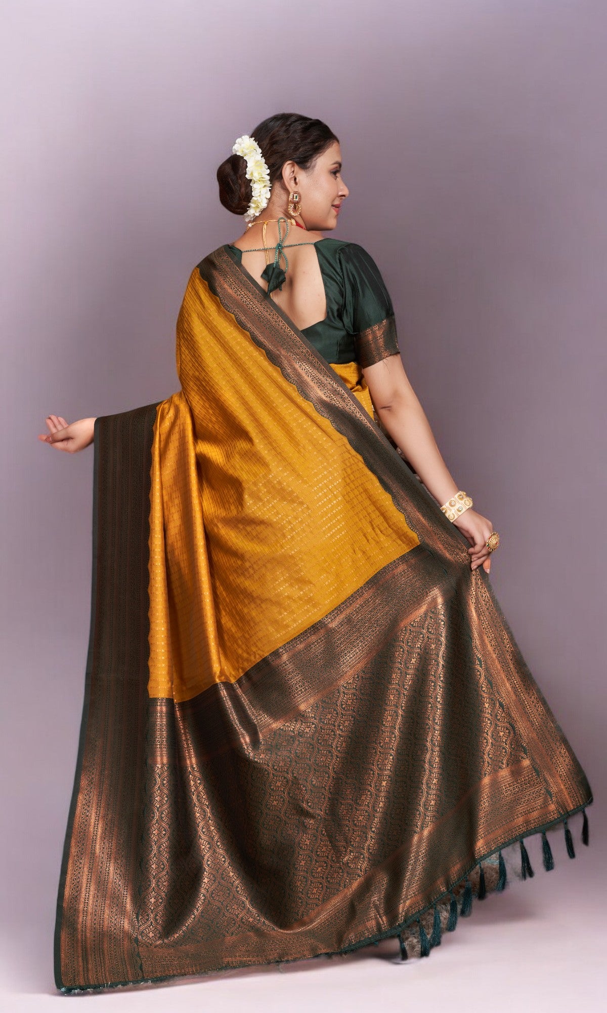 Gold Yellow Saree With Vibrant Jacquard Border