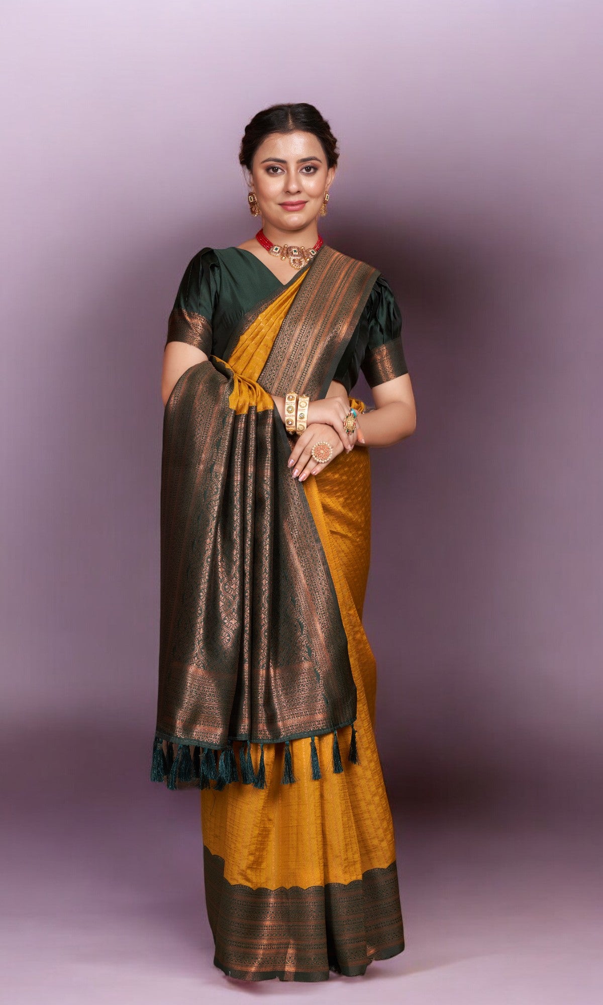 Gold Yellow Saree With Vibrant Jacquard Border