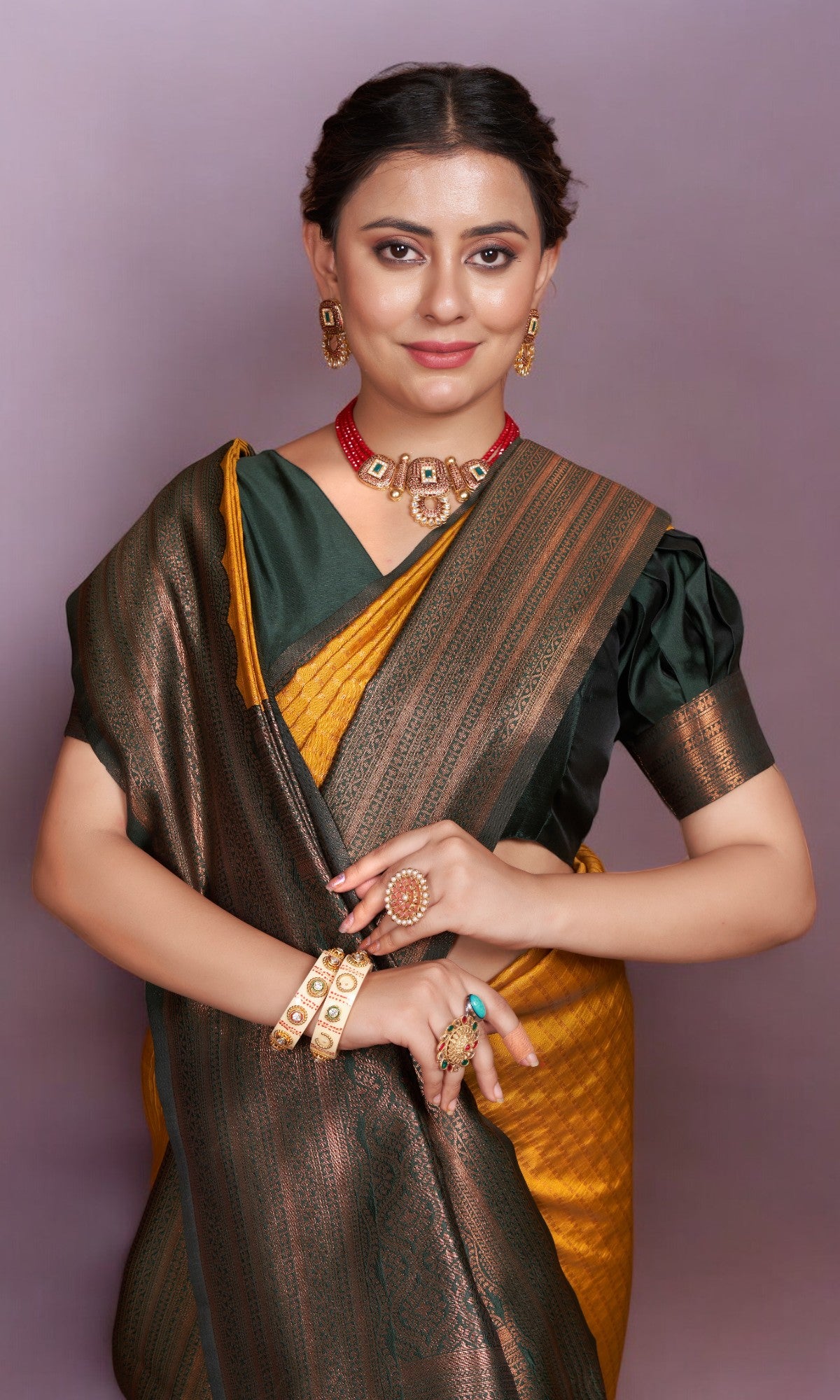 Gold Yellow Saree With Vibrant Jacquard Border