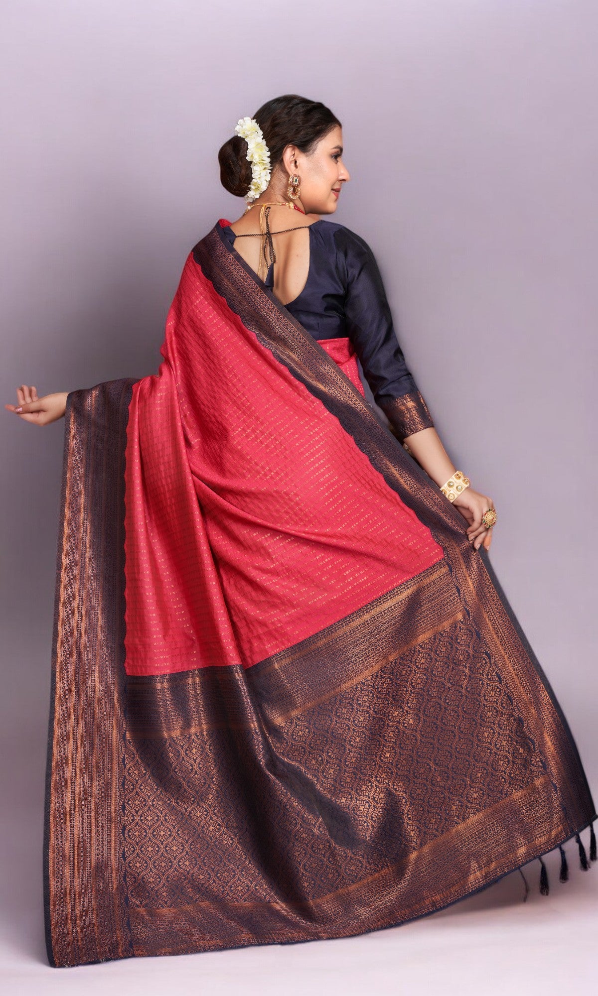 Rose Red Silk Saree With Vibrant Jacquard Border