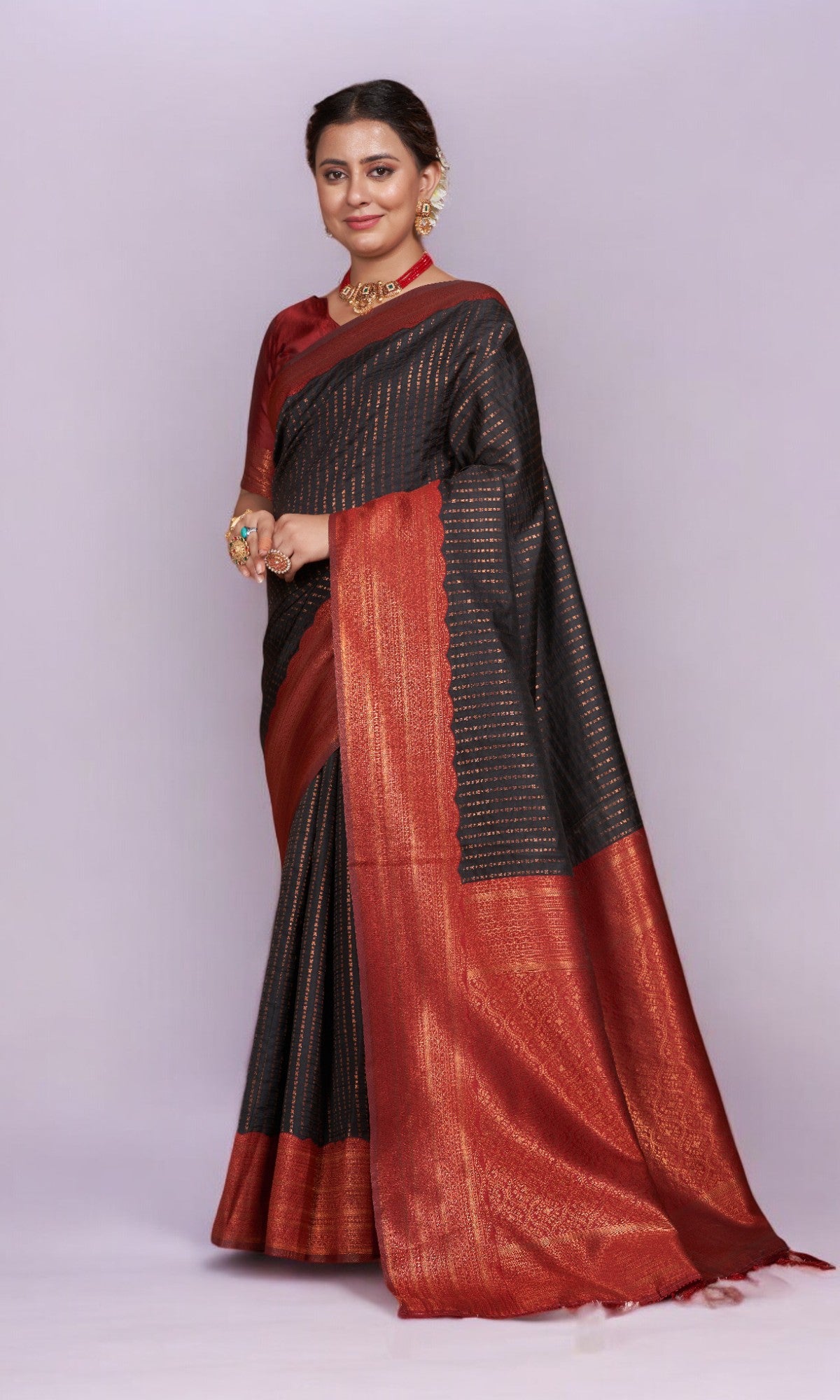 Black Silk Saree With Vibrant Jacquard Border