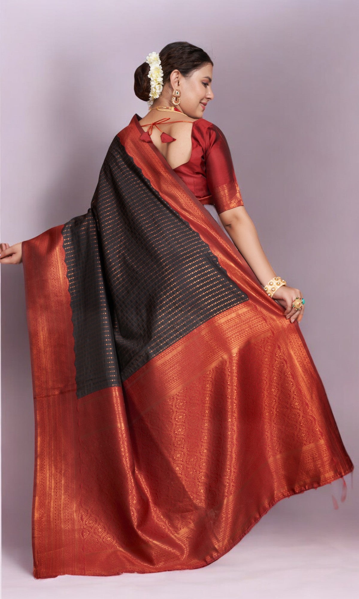 Black Silk Saree With Vibrant Jacquard Border