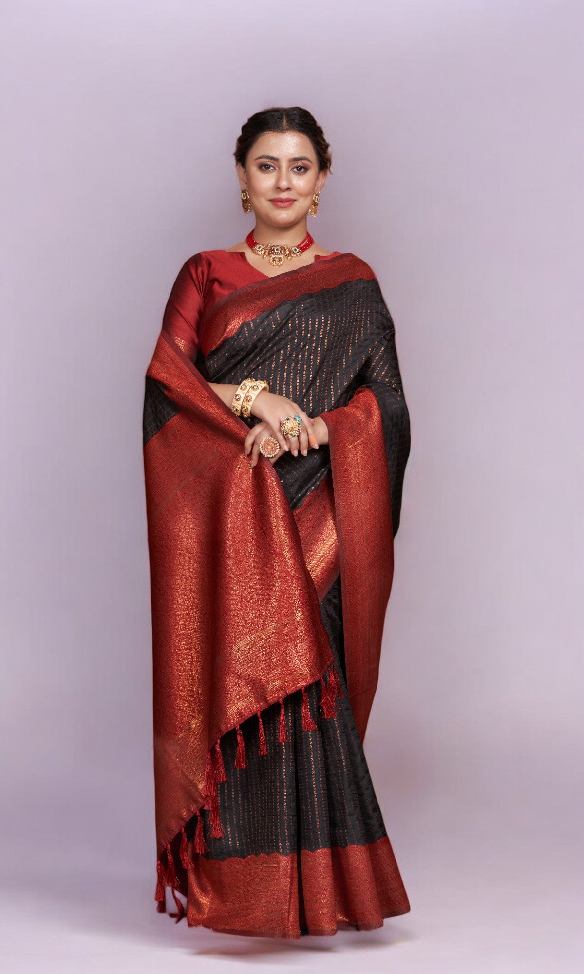 Black Silk Saree With Vibrant Jacquard Border