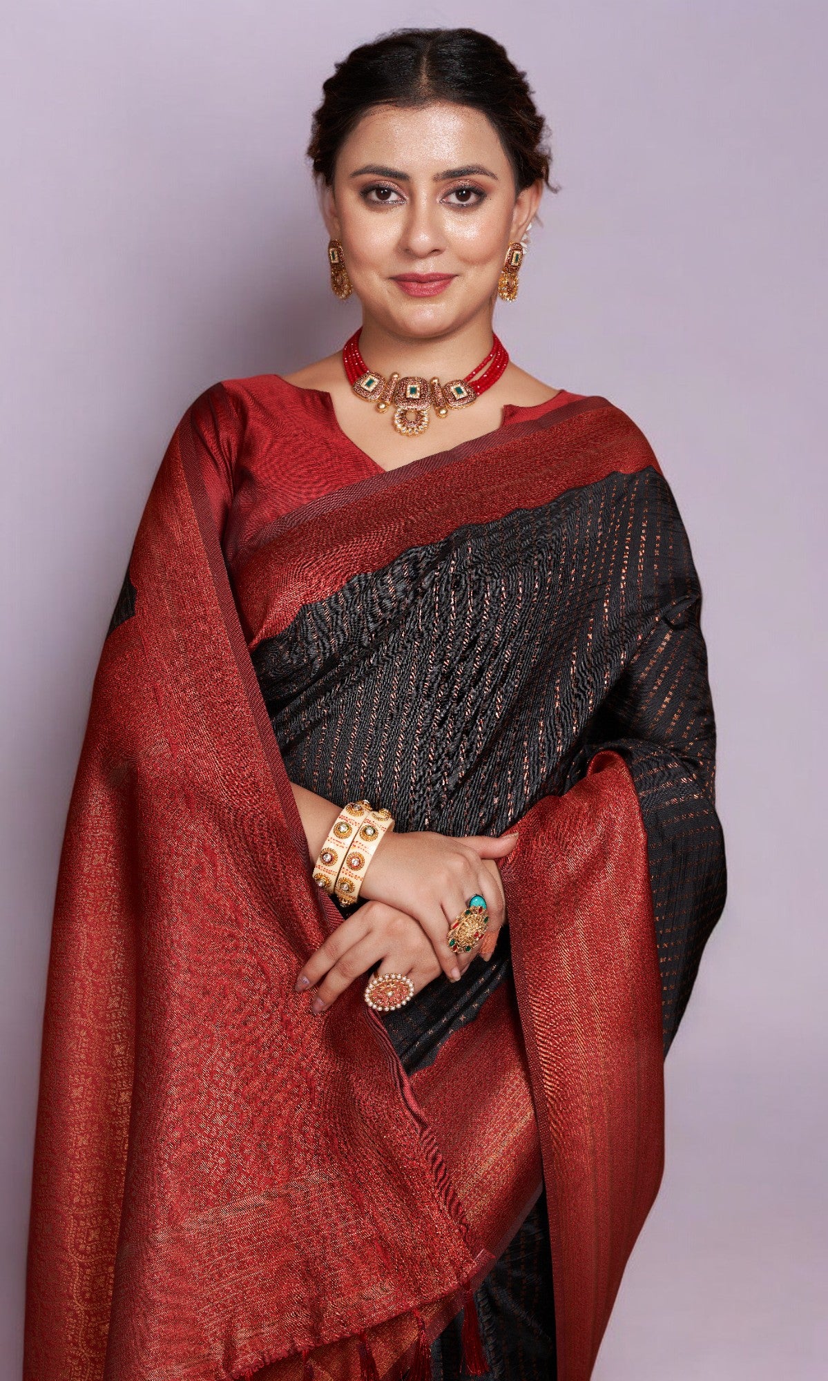 Black Silk Saree With Vibrant Jacquard Border