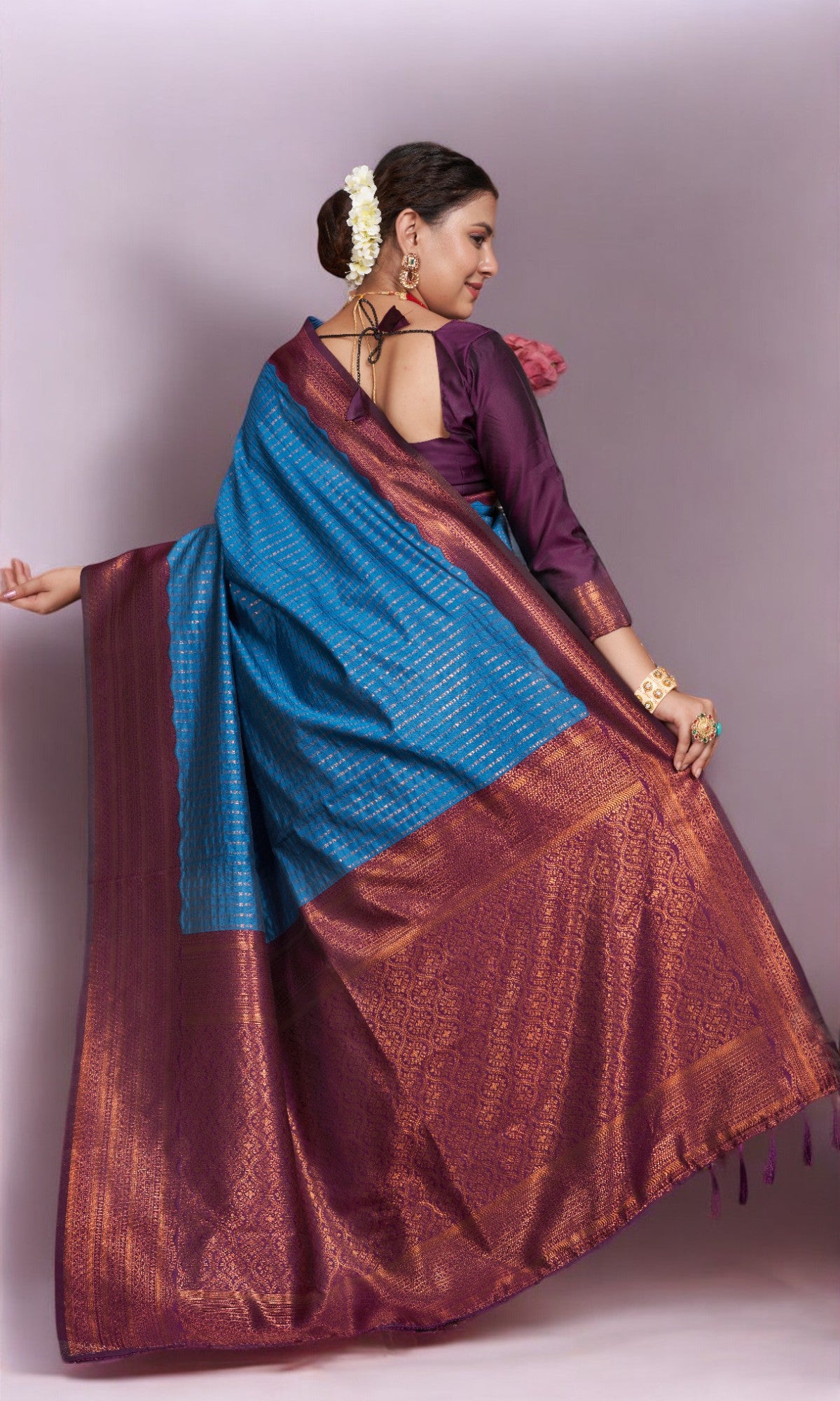 Blue Silk Saree With Vibrant Jacquard Border