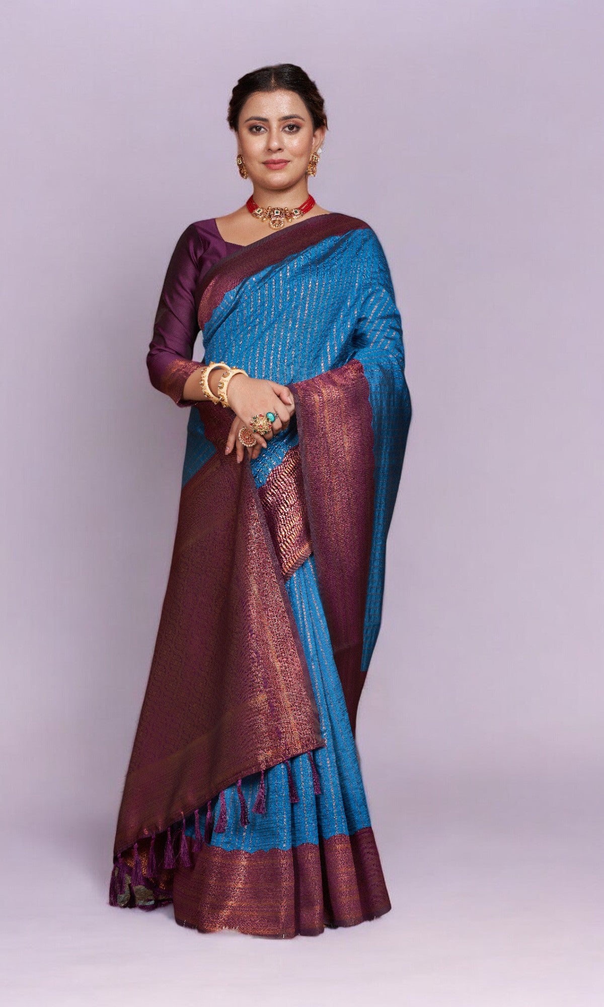 Blue Silk Saree With Vibrant Jacquard Border