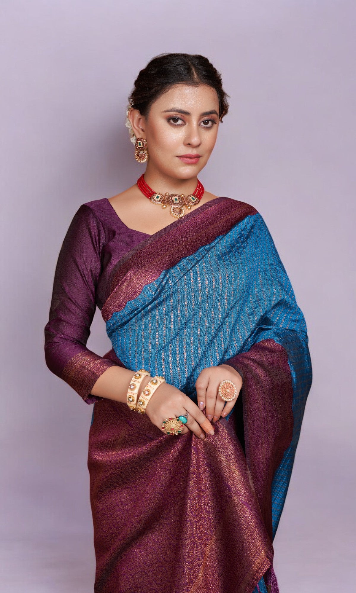 Blue Silk Saree With Vibrant Jacquard Border