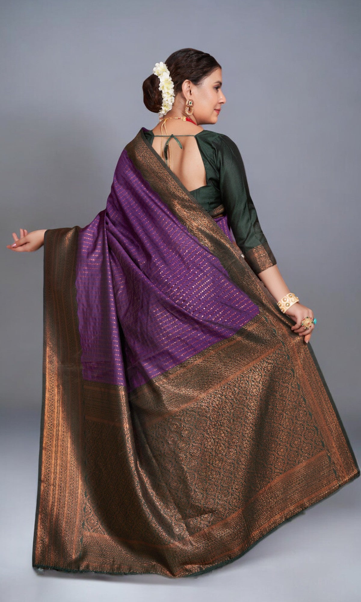 Deep Violet Silk Saree With Vibrant Jacquard Border