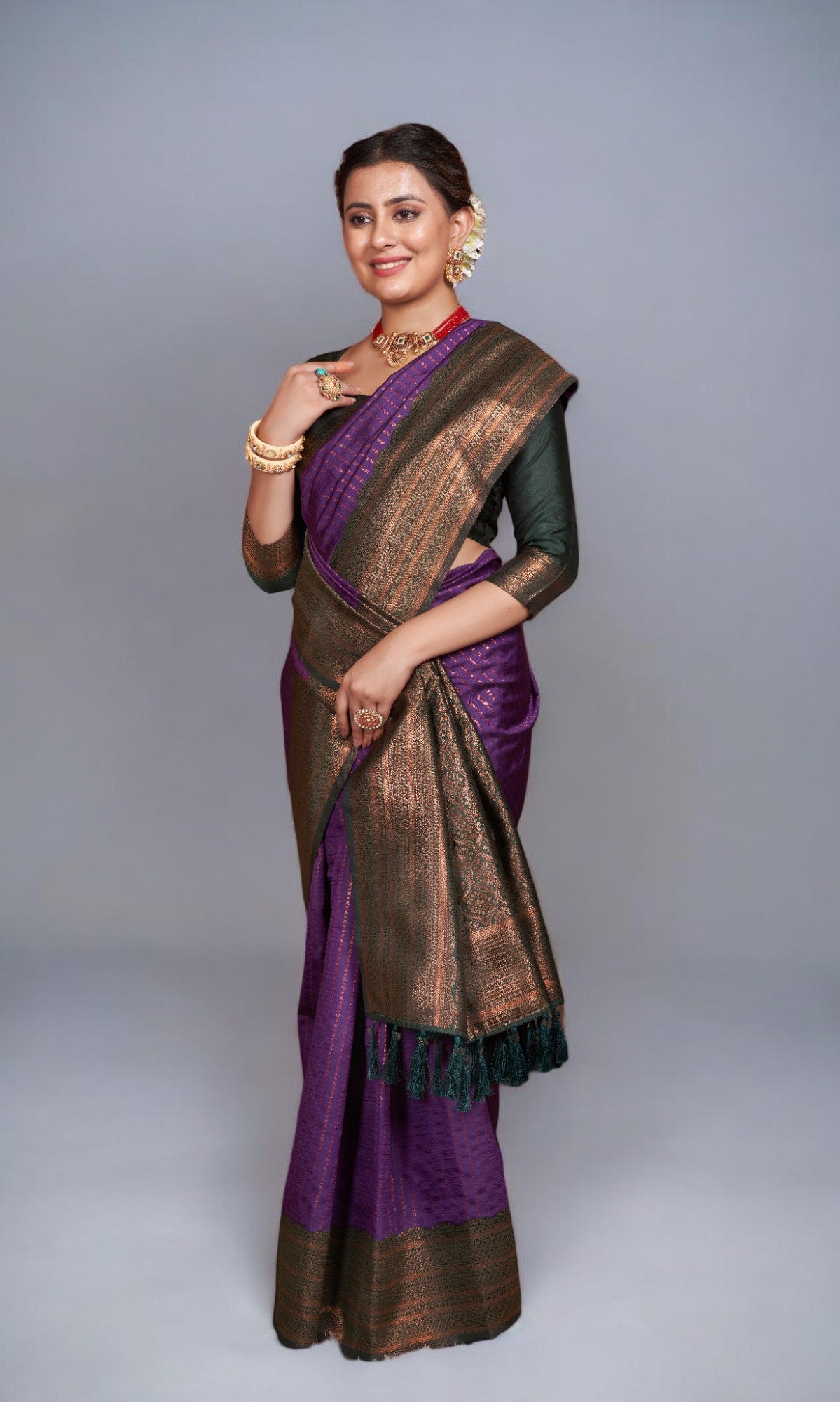 Deep Violet Silk Saree With Vibrant Jacquard Border