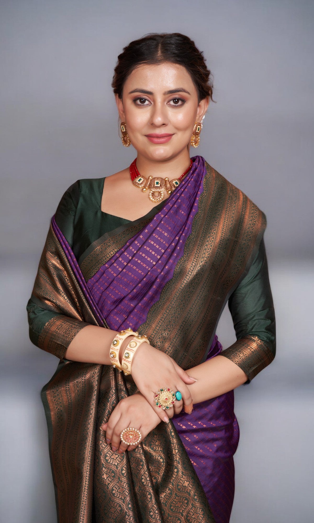 Deep Violet Silk Saree With Vibrant Jacquard Border