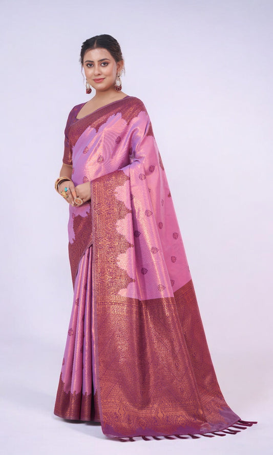 Pink Kanjivaram Silk Saree With Jari Work