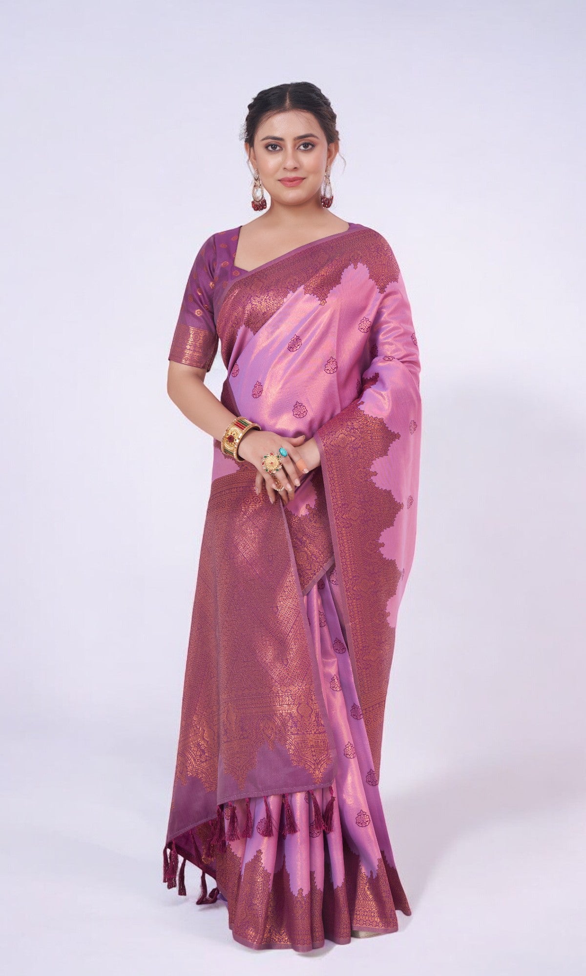 Pink Kanjivaram Silk Saree With Jari Work