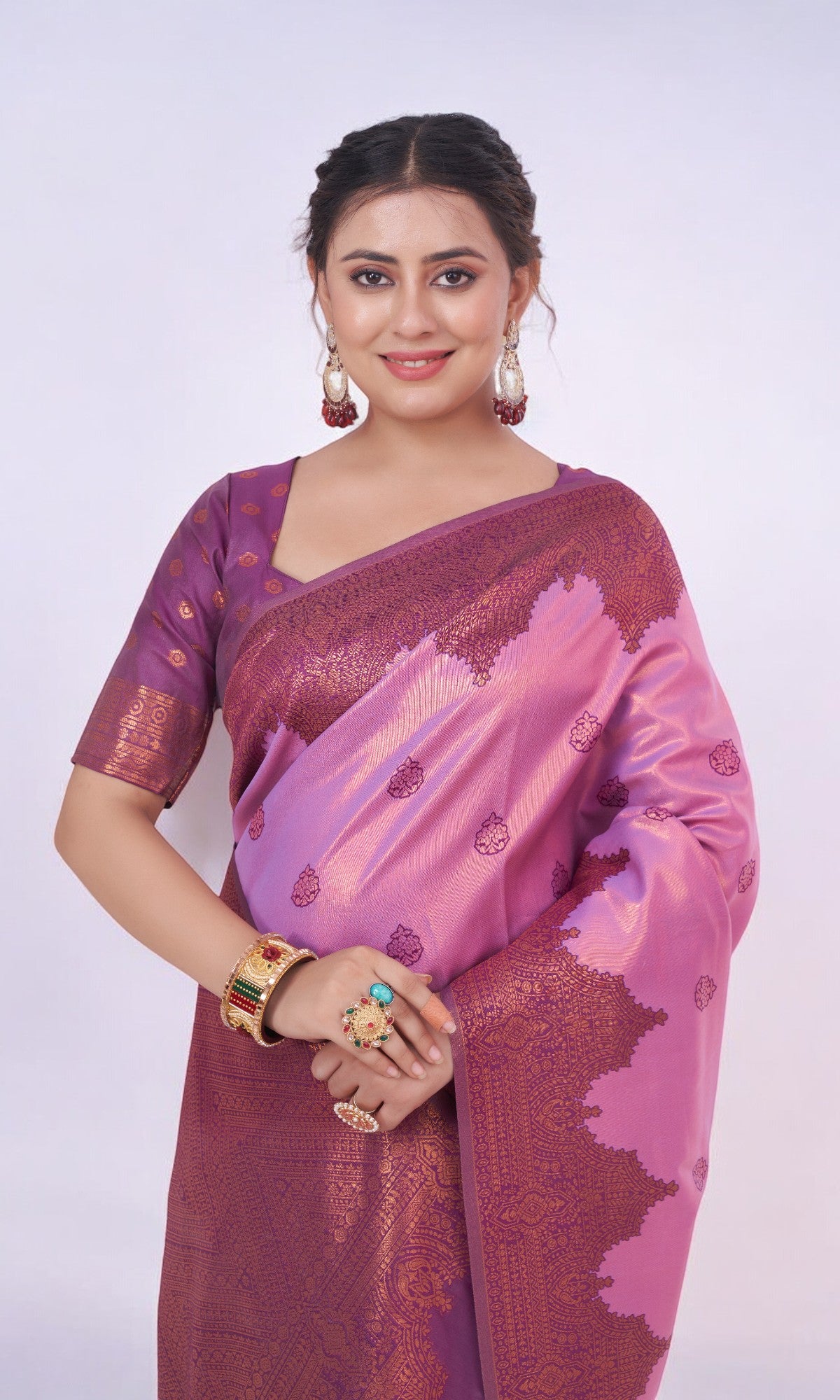 Pink Kanjivaram Silk Saree With Jari Work