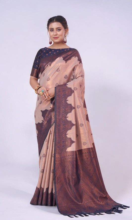 Almond Cream Silk Saree With Jari Work