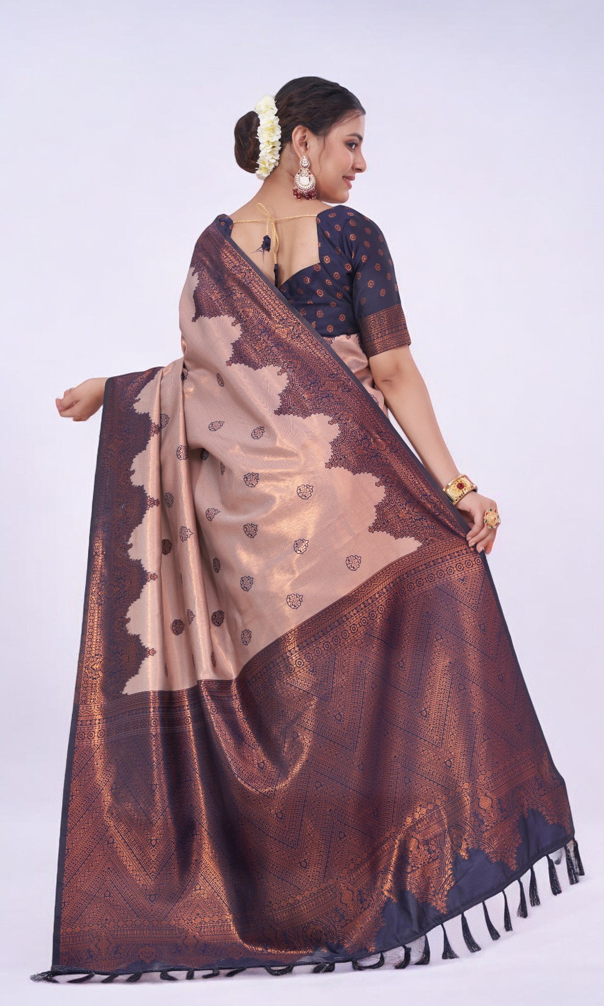 Almond Cream Silk Saree With Jari Work