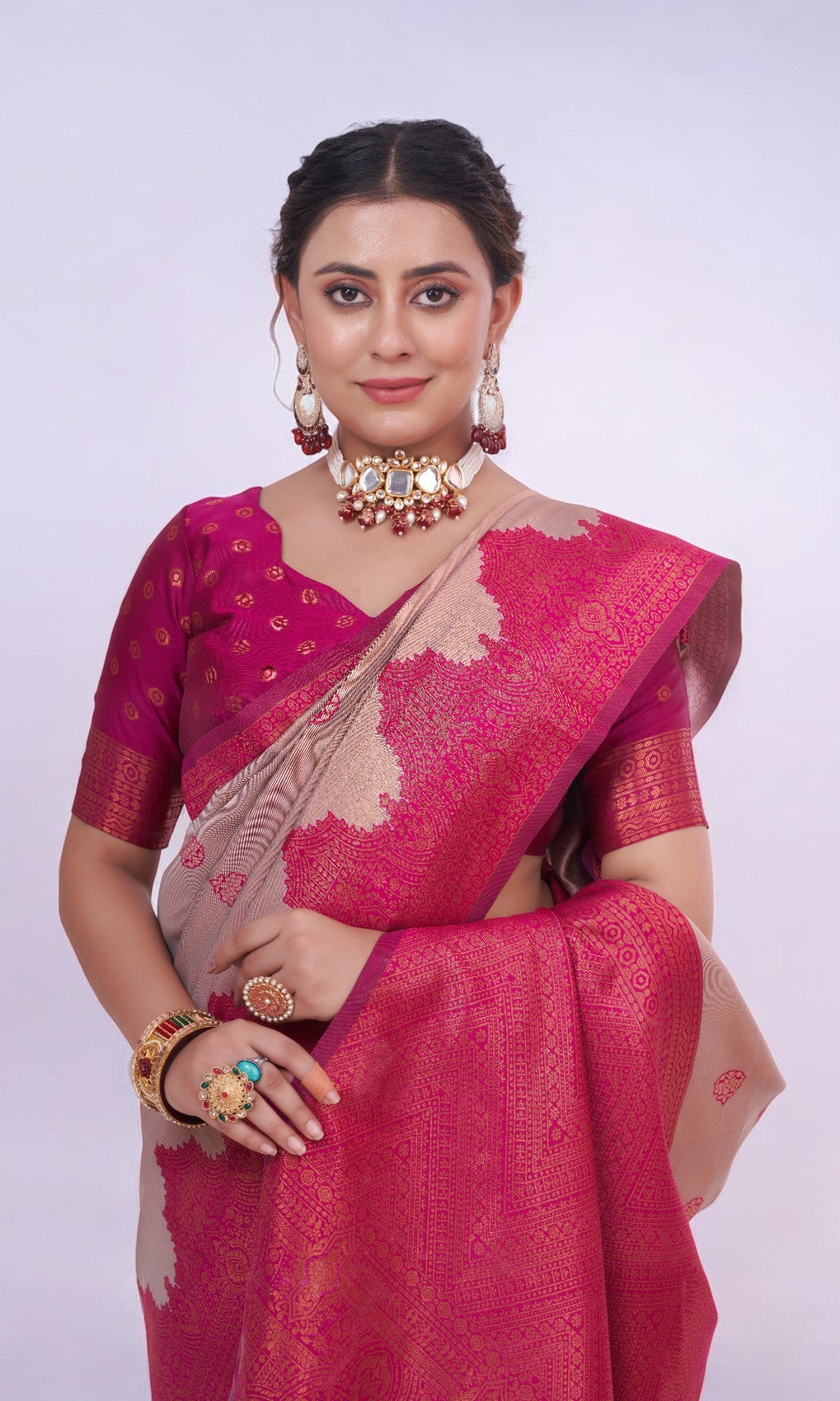 Light Pink Silk Saree With Jari Work