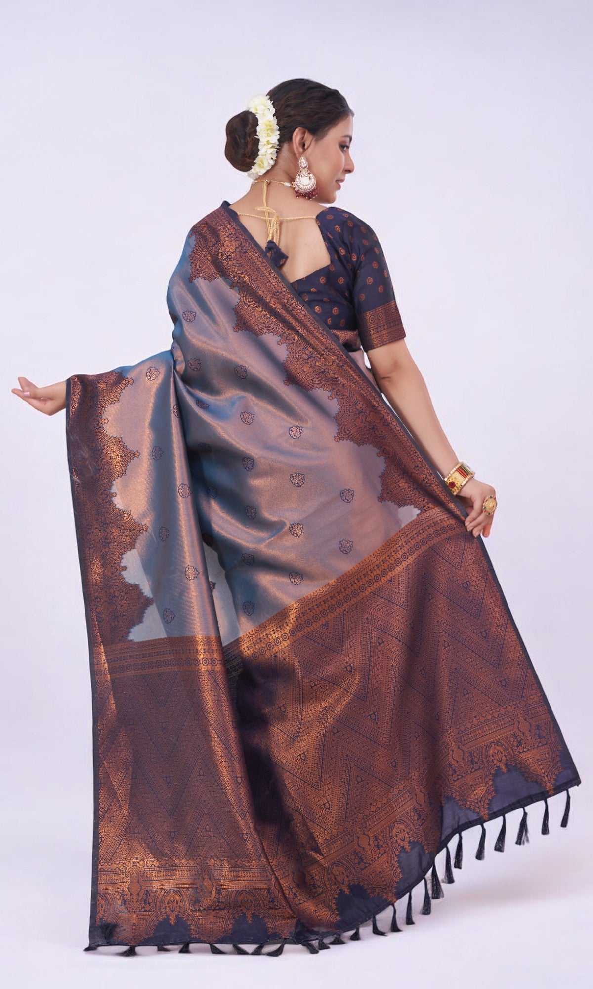 Aegean Blue Silk Saree With Jari Work