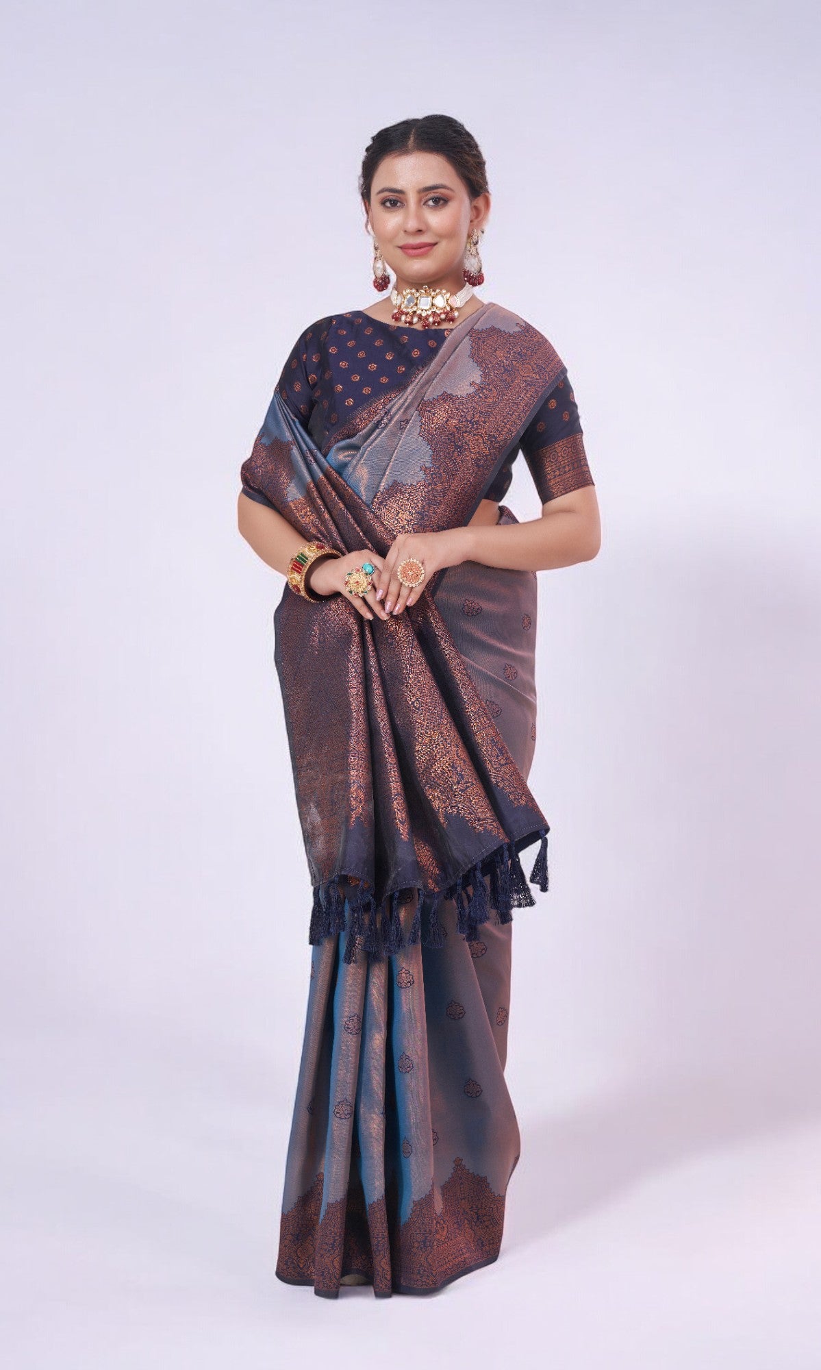 Aegean Blue Silk Saree With Jari Work