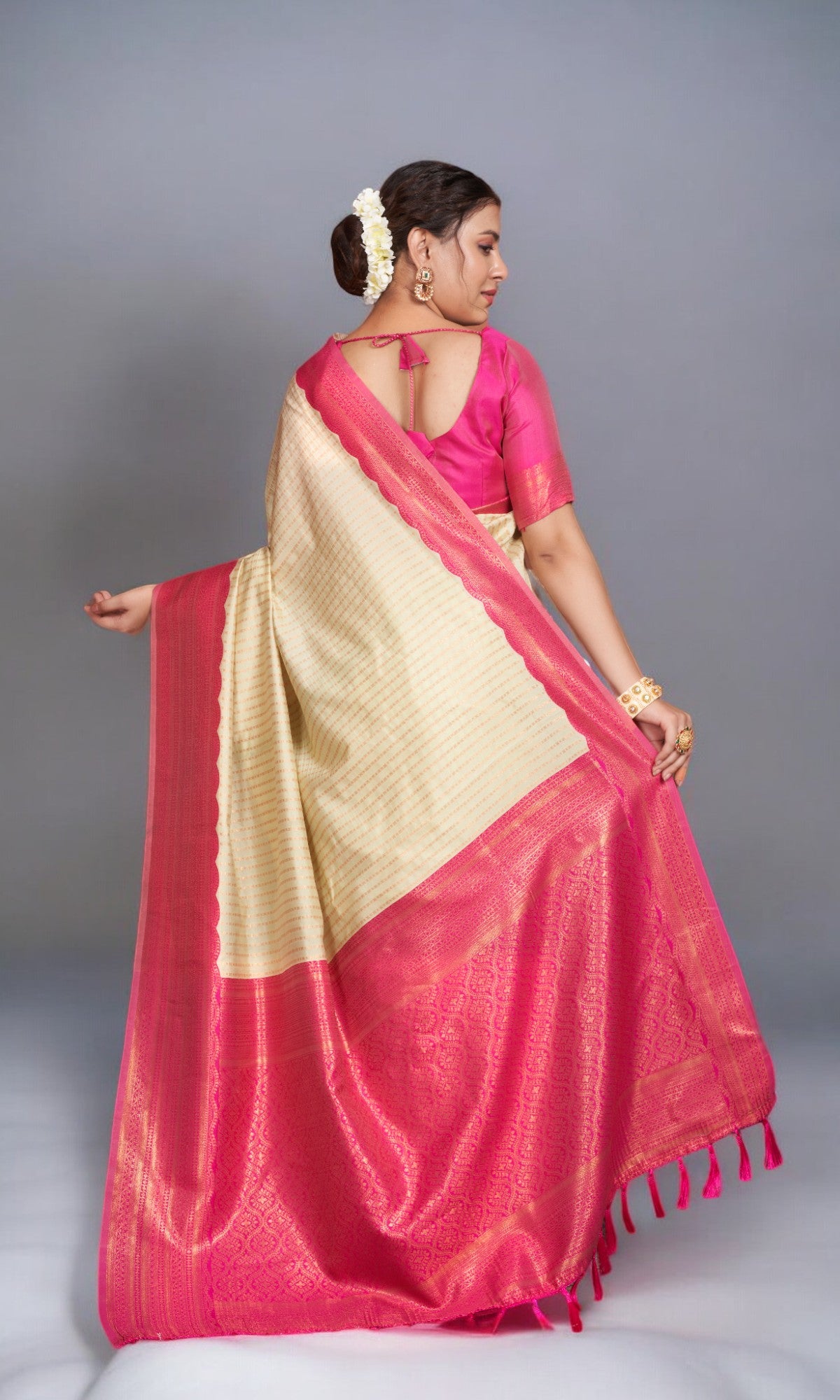 Ivory Silk Saree With Vibrant Jacquard Border