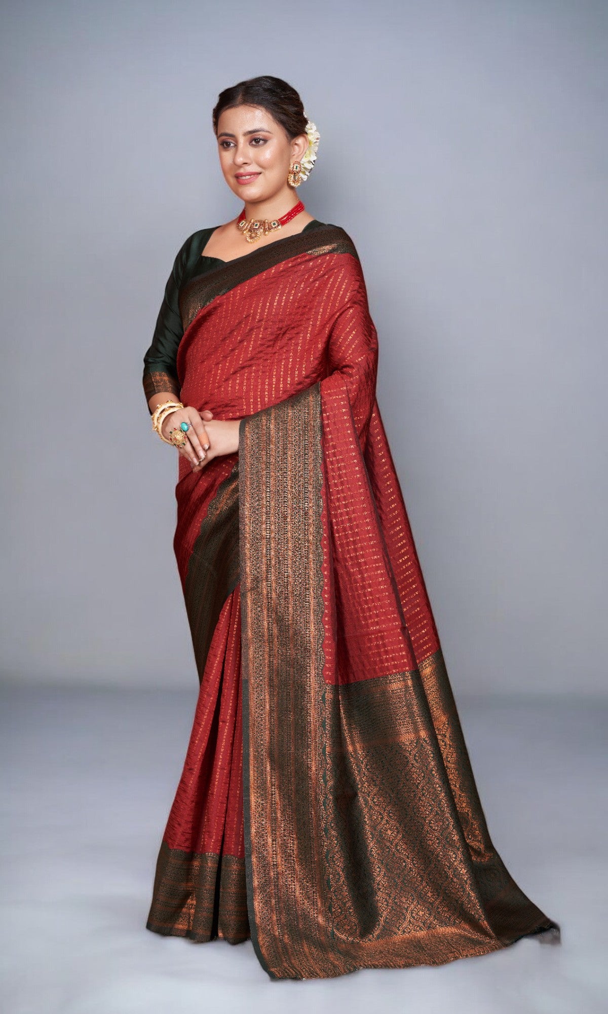 Maroon Silk Saree With Vibrant Jacquard Border