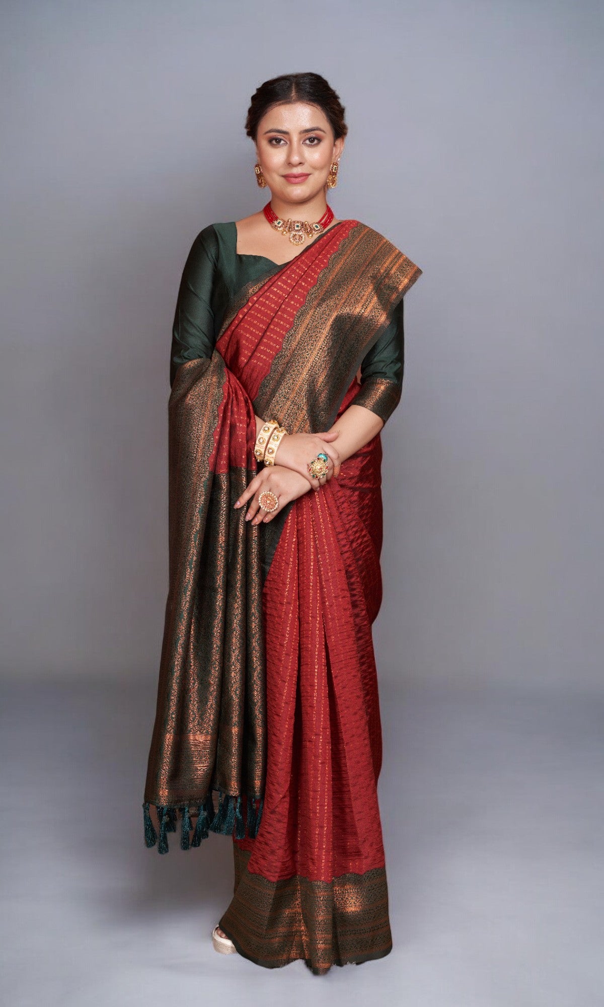 Maroon Silk Saree With Vibrant Jacquard Border